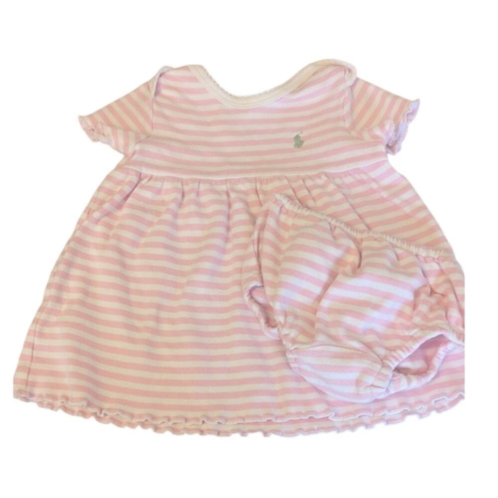 Ralph Lauren polo baby girl romper set pink white striped 2 piece size 6 months - Picture 6 of 9